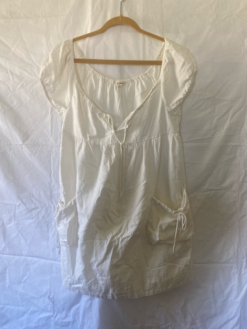 Lucky Brand Cream Cotton Peasant Tunic with Tie Neck